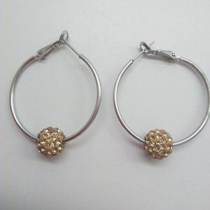 Gold Ball on Silver Hoop Earrings